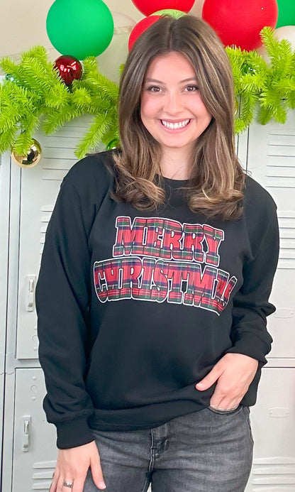 Tartan Merry Christmas Graphic Sweatshirt