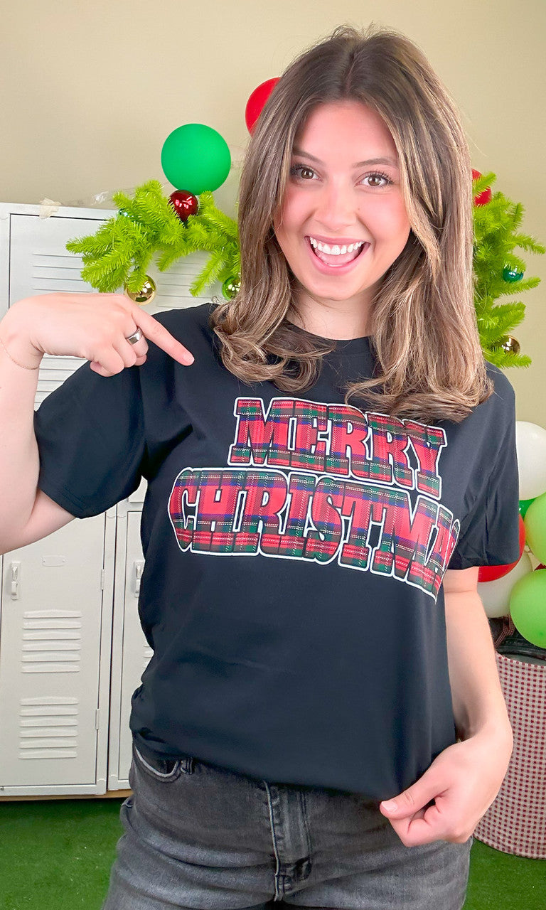 Tartan Merry Christmas Graphic T-Shirt