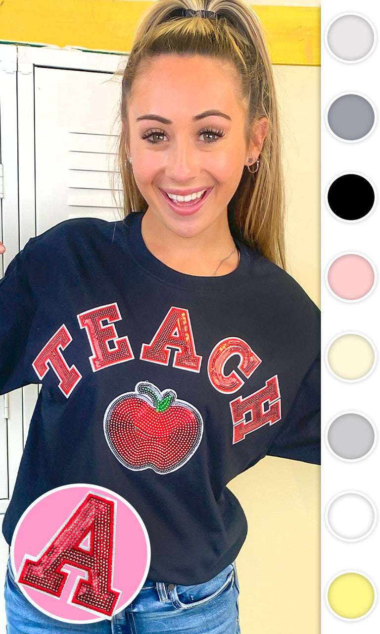 Teach Apple Sequin Graphic T-Shirt