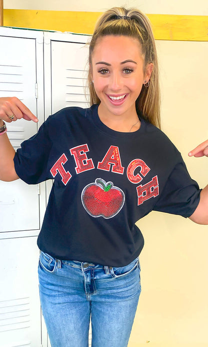 Teach Apple Sequin Graphic T-Shirt