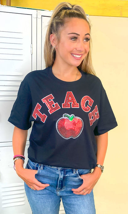 Teach Apple Sequin Graphic T-Shirt