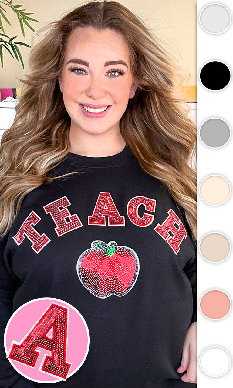 Teach Apple Sequin Graphic Sweatshirt