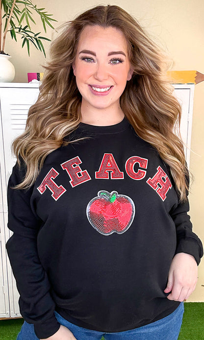 Teach Apple Sequin Graphic Sweatshirt