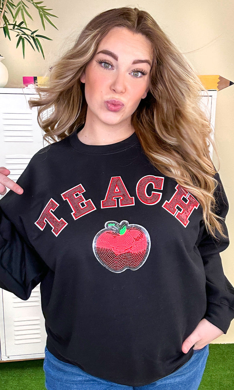 Teach Apple Sequin Graphic Sweatshirt