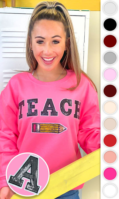 Teach Pencil Sequin Graphic Sweatshirt