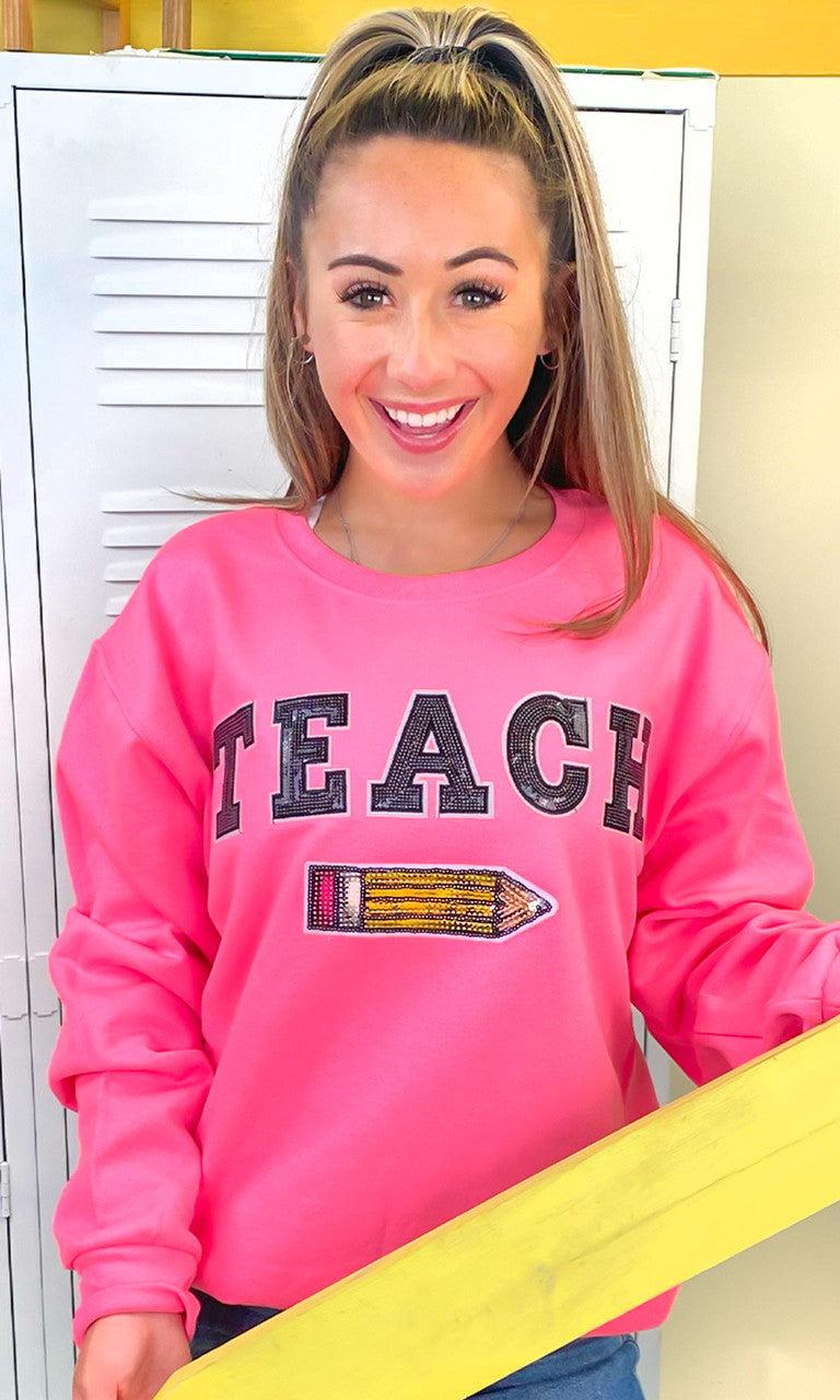 Teach Pencil Sequin Graphic Sweatshirt