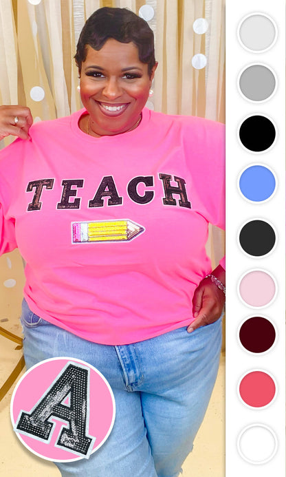 Teach Pencil Sequin Graphic Long Sleeve T-Shirt