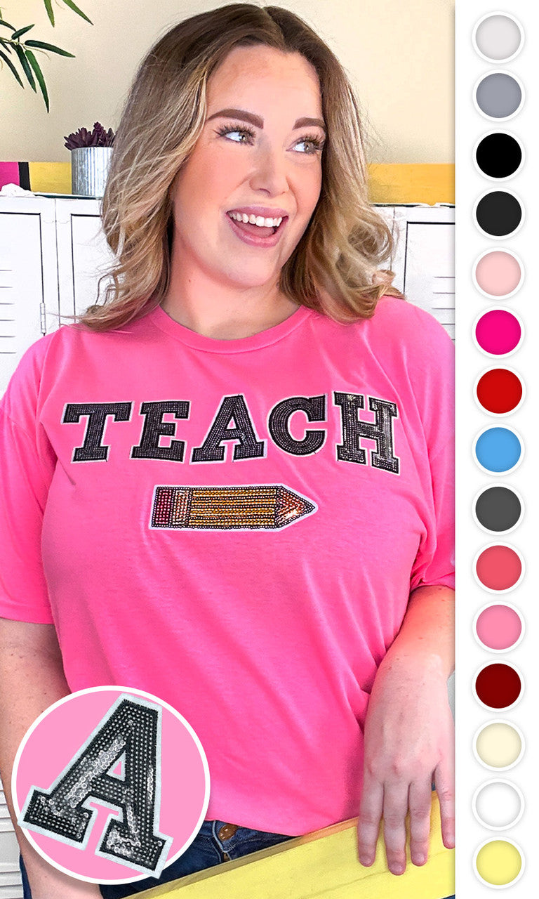 Teach Pencil Sequin Graphic T-Shirt