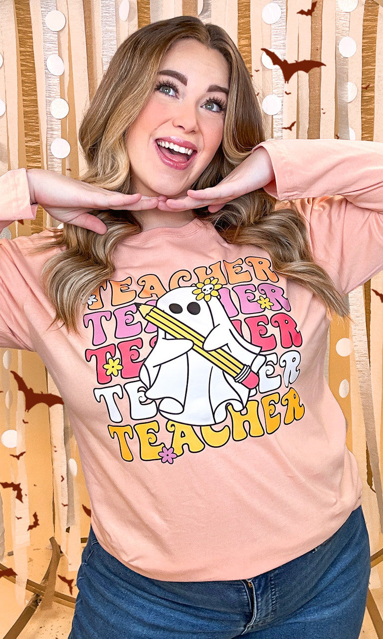 Teacher Ghost Graphic Long Sleeve T-Shirt