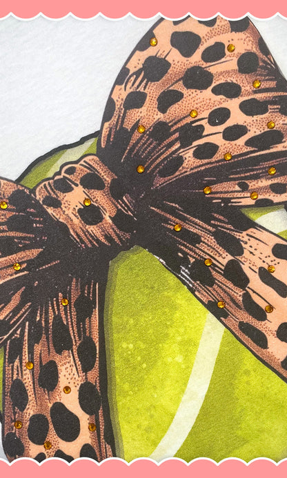 Tennis Cheetah Bow Rhinestone Graphic Shirt