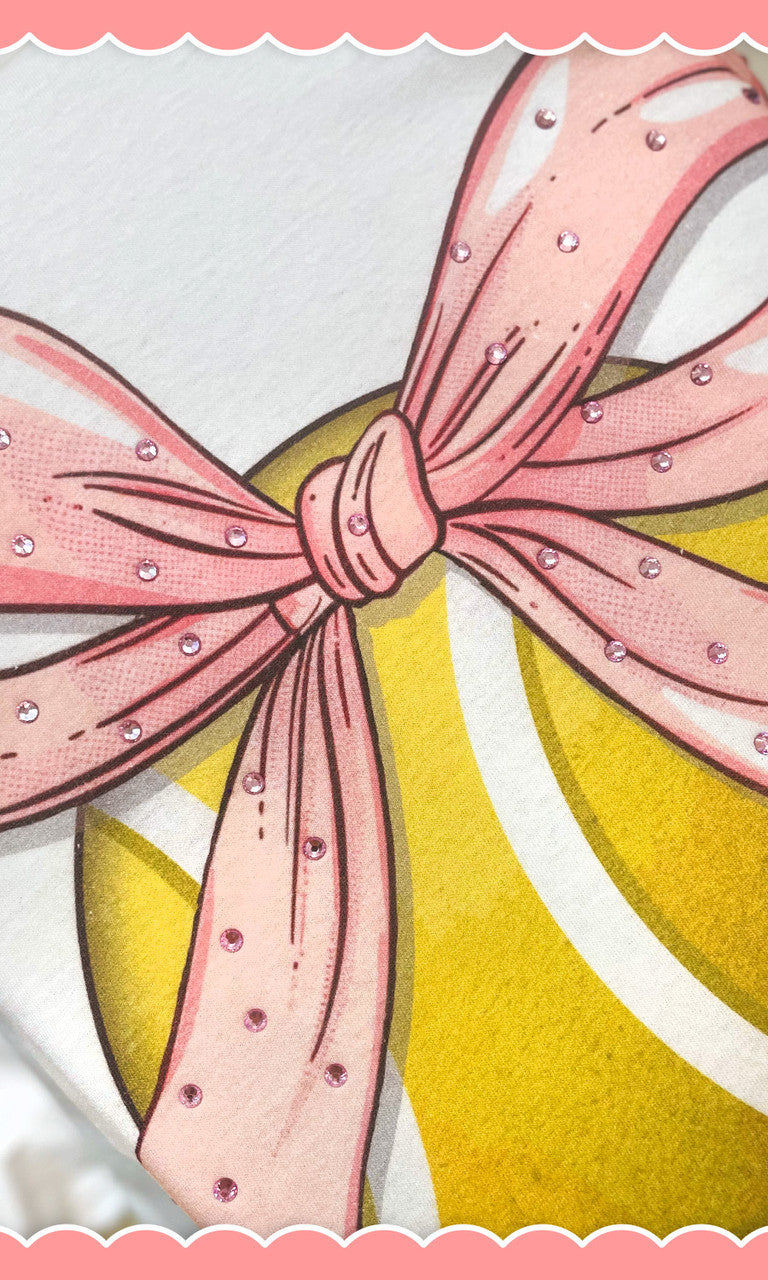 Tennis Pink Bow Rhinestone Graphic Shirt