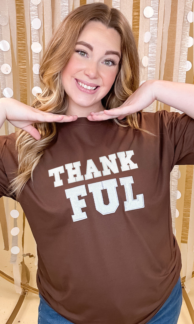 Thankful Sequin Graphic T-Shirt