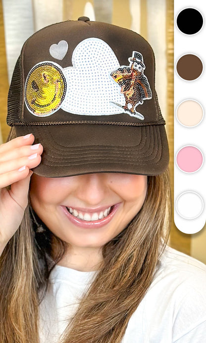 Thanksgiving Things Sequin Patch Trucker Hat