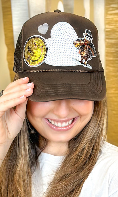 Thanksgiving Things Sequin Patch Trucker Hat