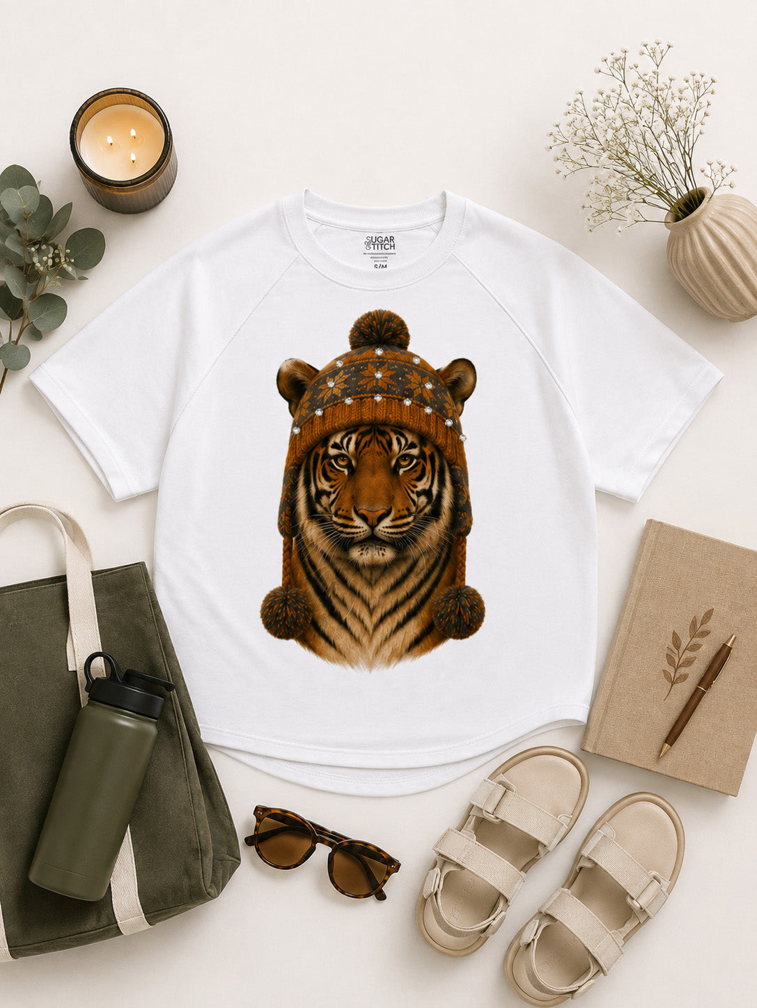 Tiger Winter Hat Graphic Edgy Shirt
