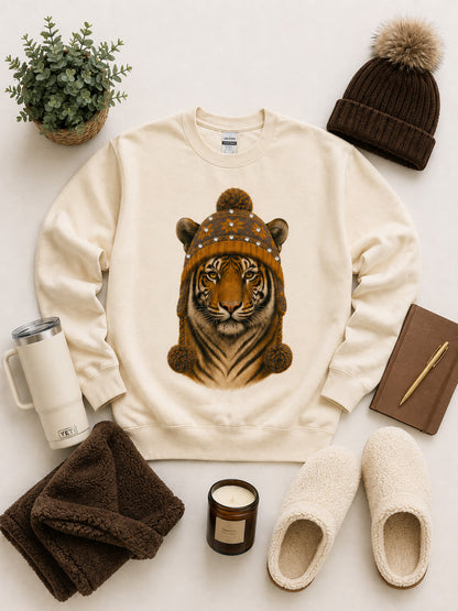 Tiger Winter Hat Graphic Sweatshirt
