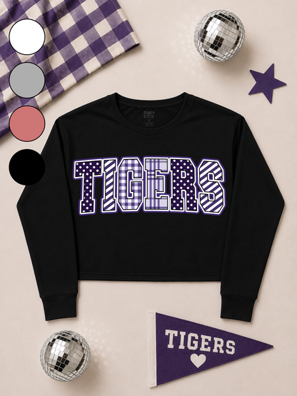 Mixed Pattern Big Letter Custom Graphic Crop Sweatshirt