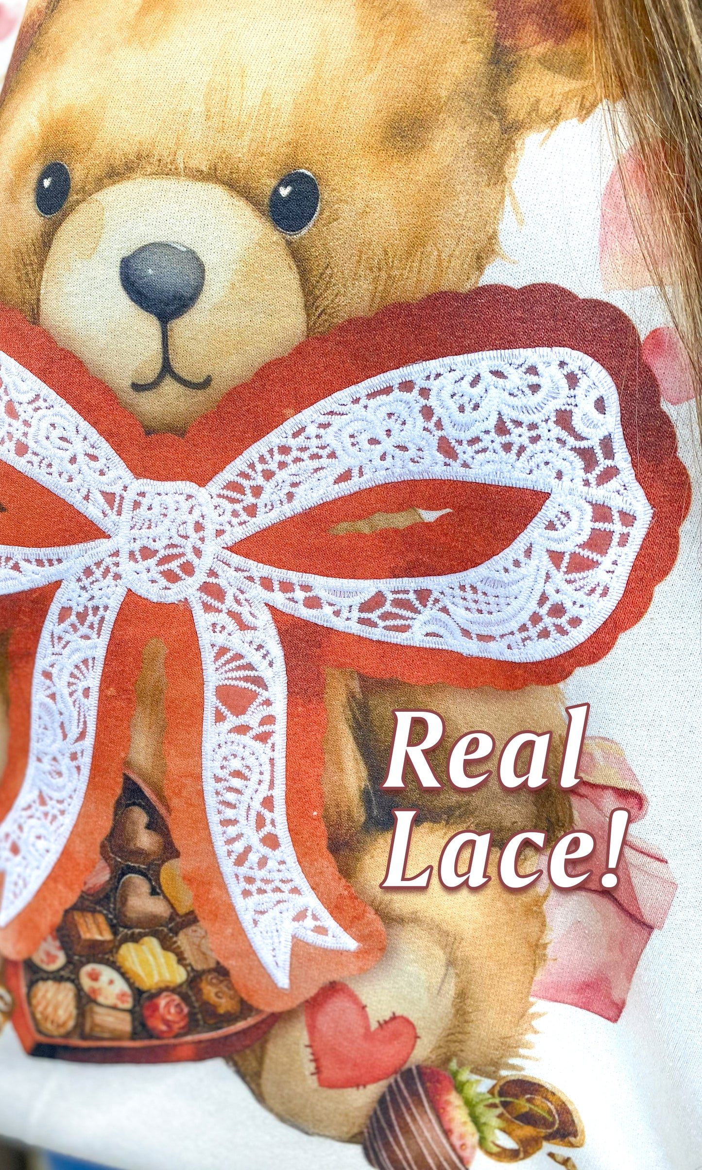 Valentine Teddy Bear Lace Graphic Sweatshirt