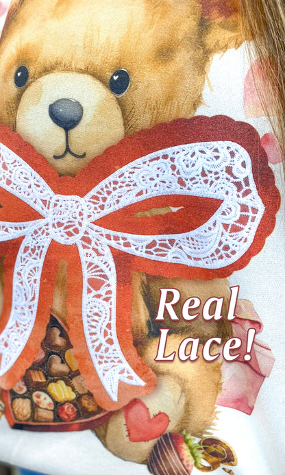 Valentine Teddy Bear Lace Graphic Sweatshirt