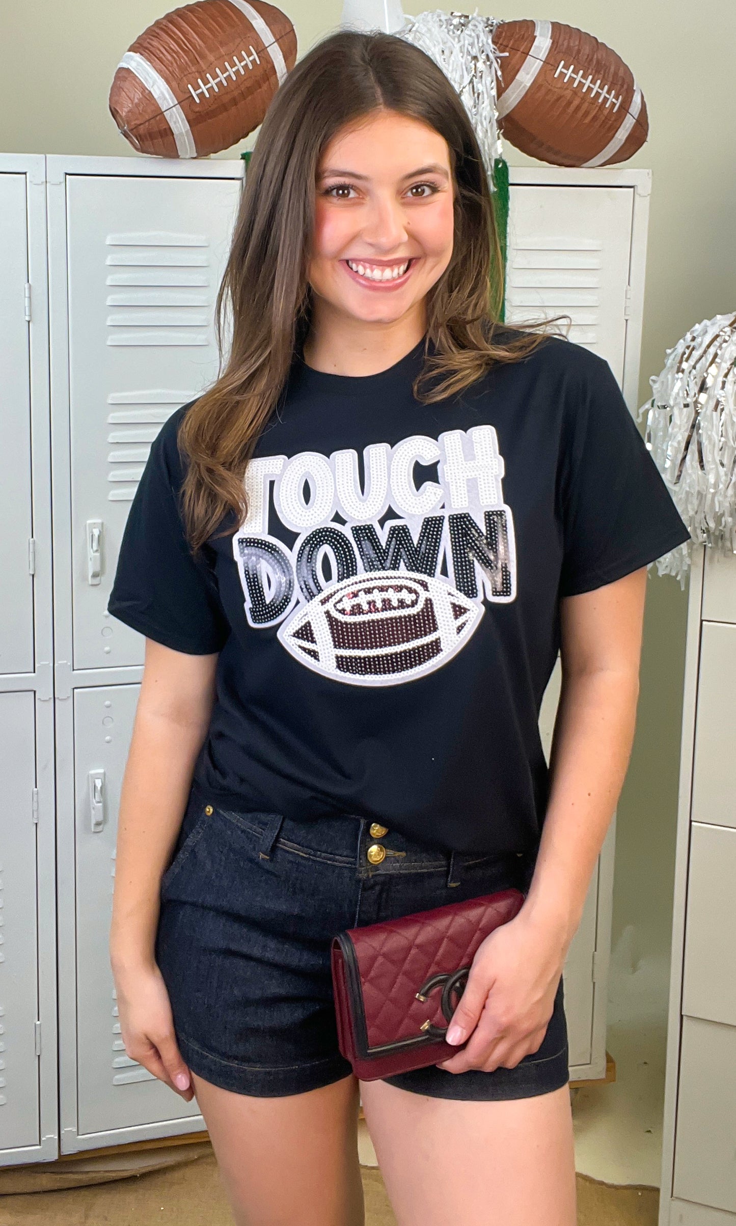 Touch Down Large Sequin Graphic T-Shirt