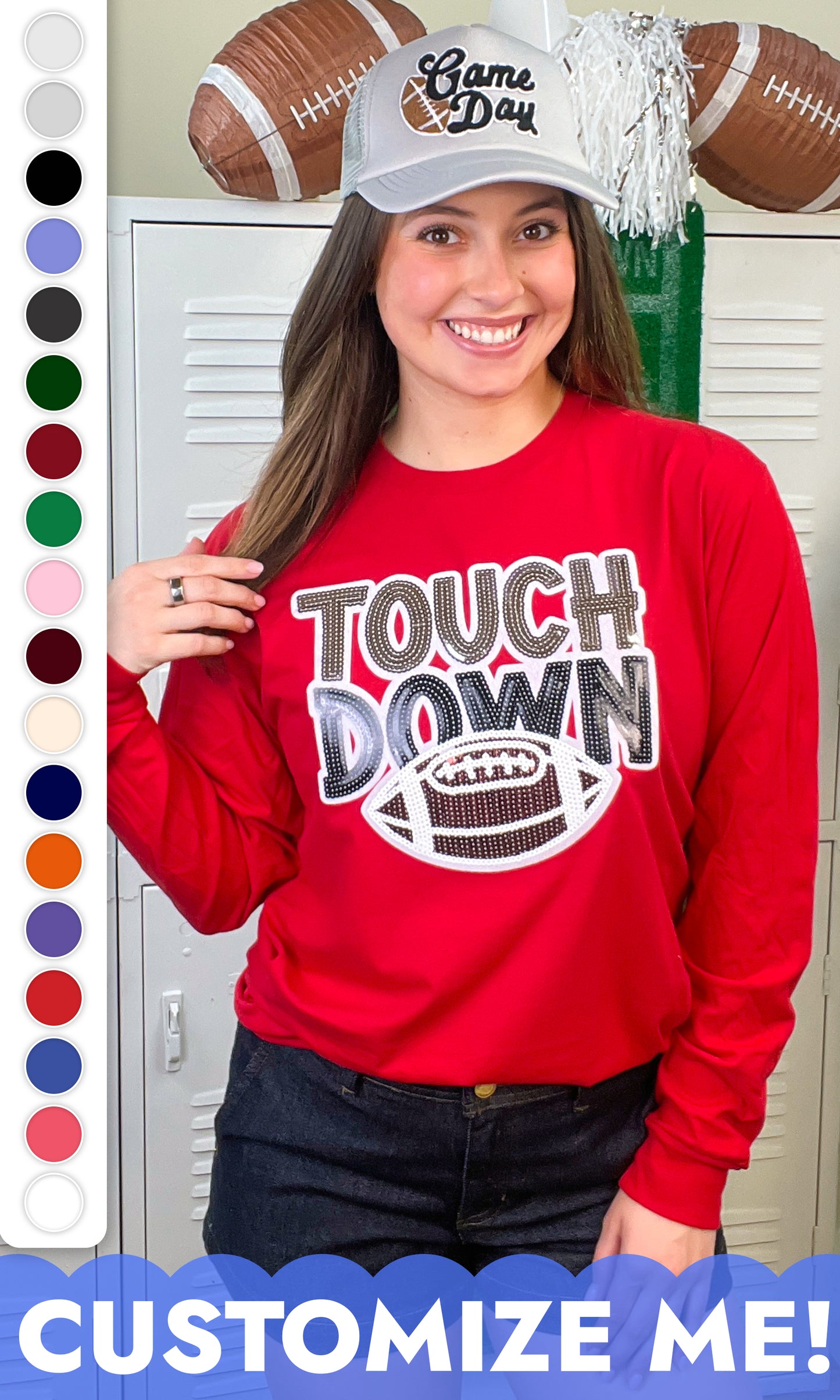 Touch Down Large Sequin Graphic Long Sleeve T-Shirt