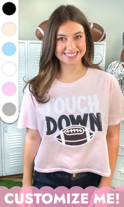 Touch Down Large Sequin Graphic Crop Top