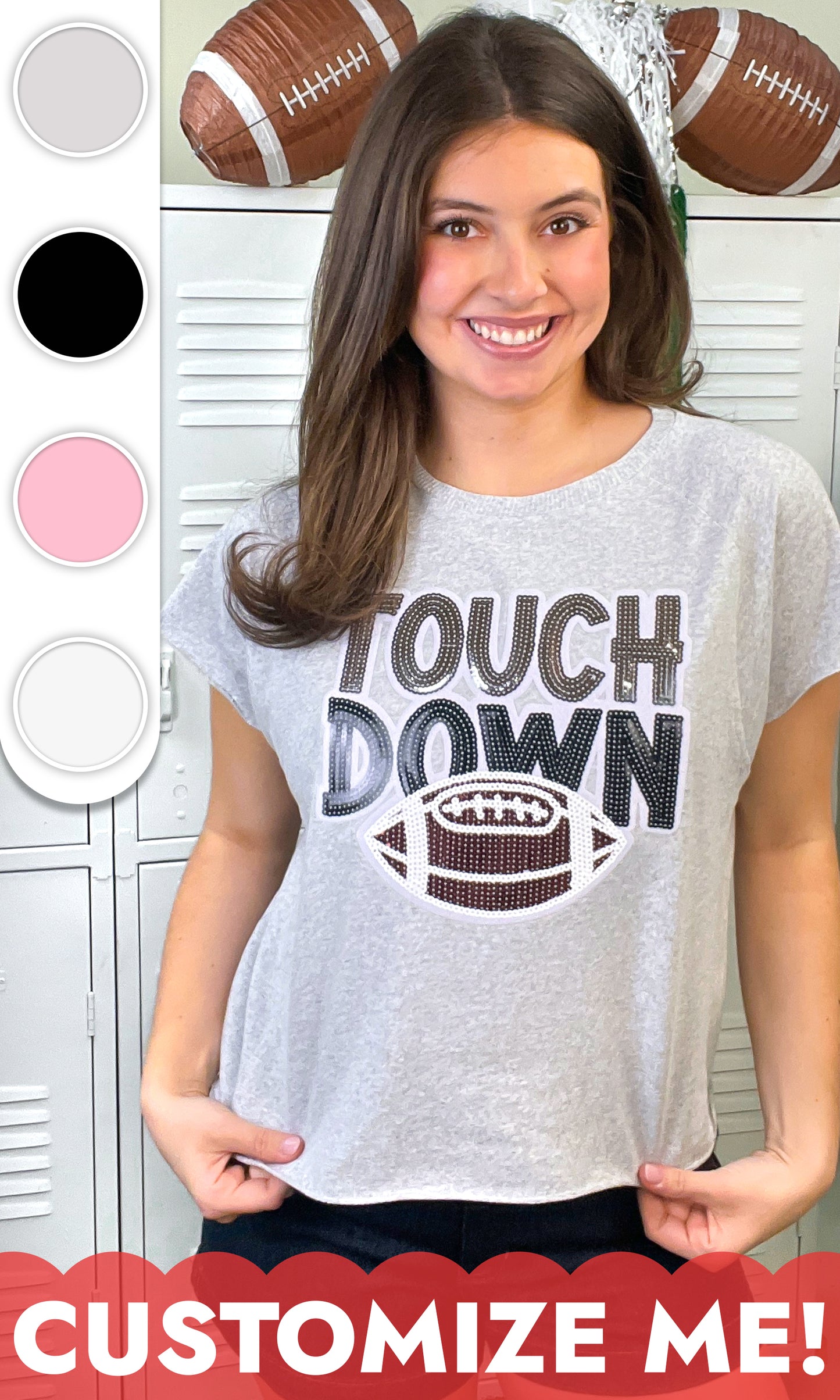 Touch Down Large Sequin Edgy Graphic Shirt