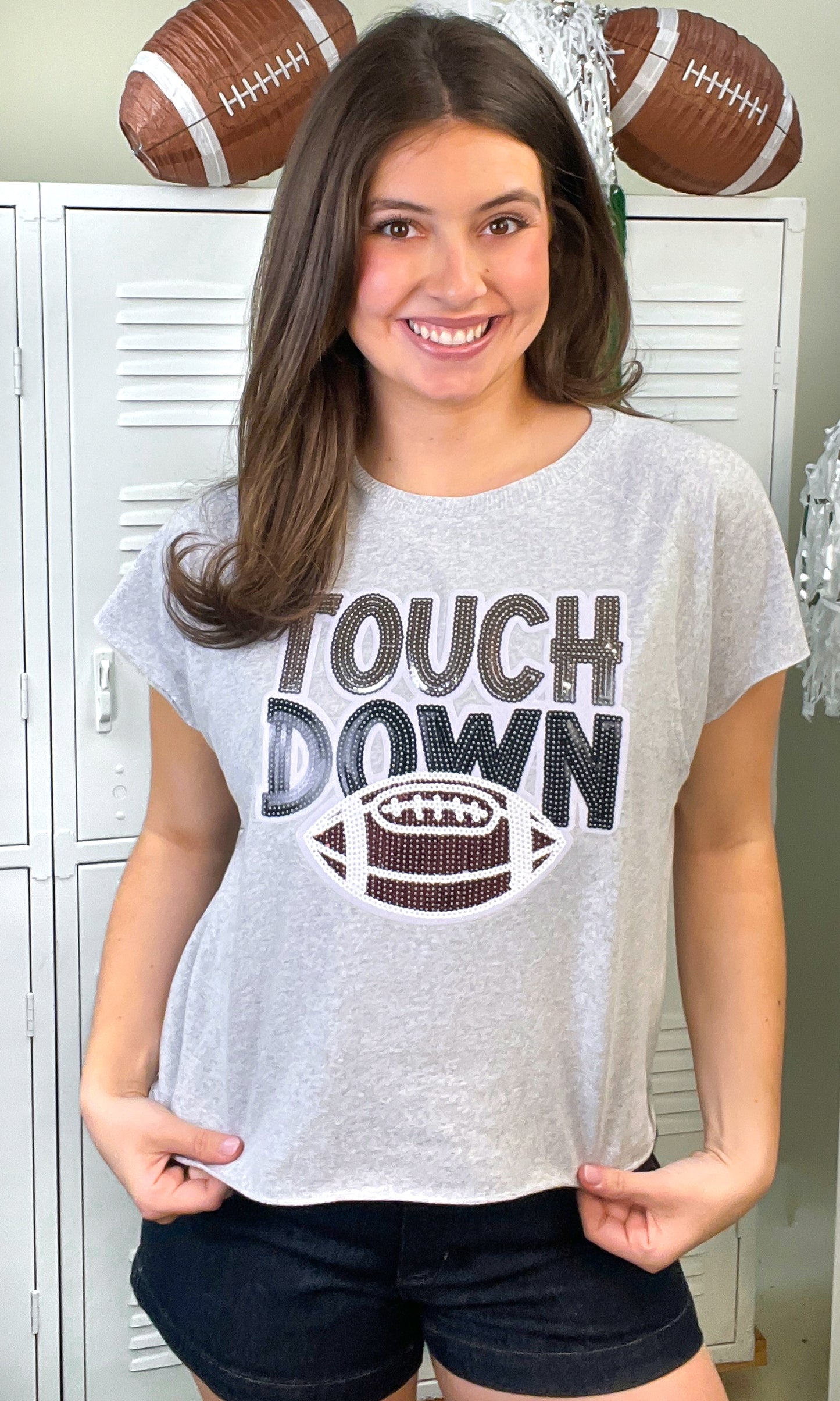 Touch Down Large Sequin Edgy Graphic Shirt