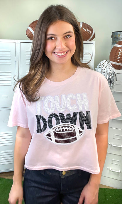 Touch Down Large Sequin Graphic Crop Top