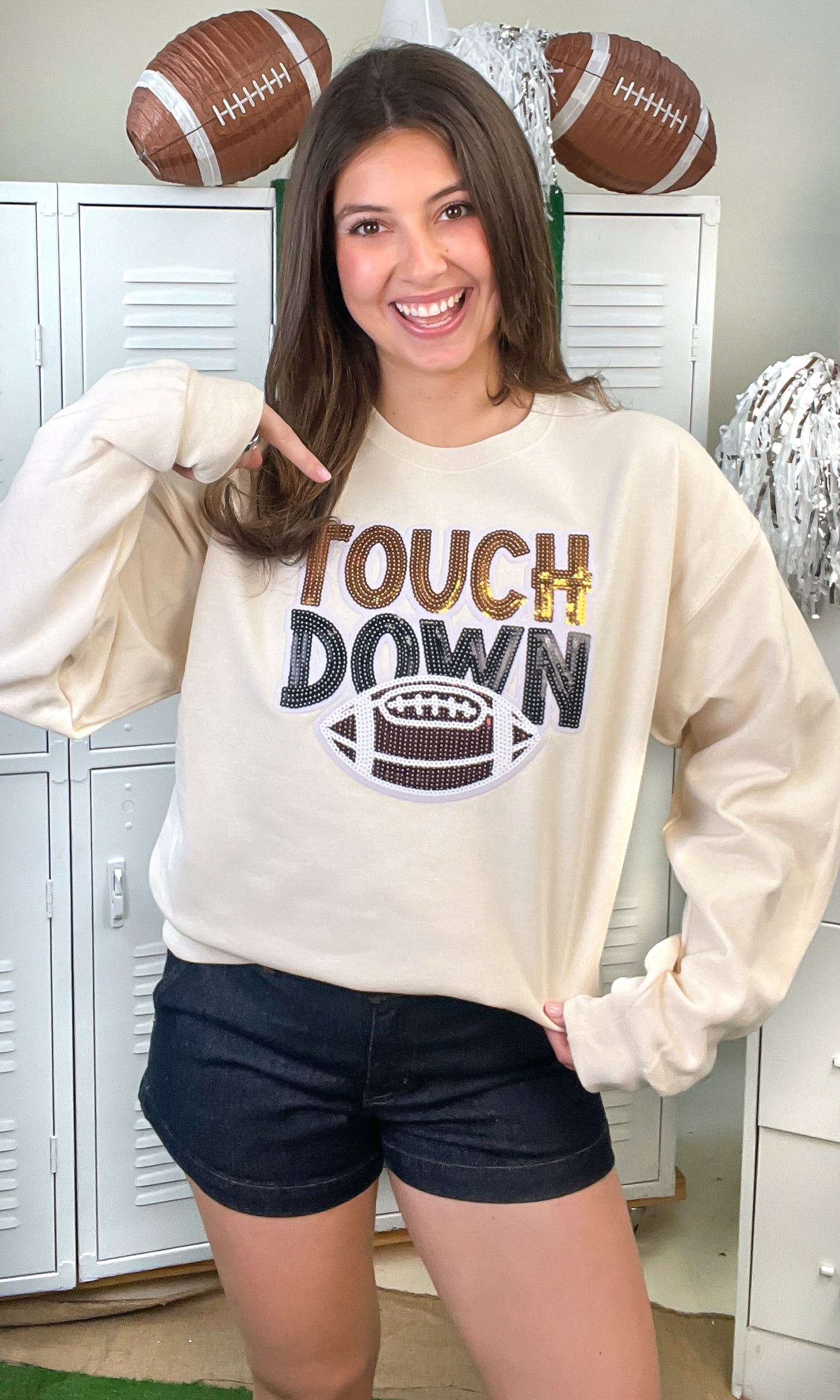 Touch Down Large Sequin Graphic Sweatshirt