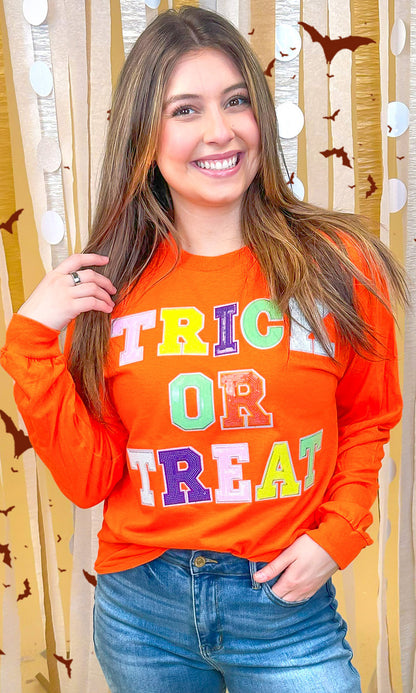 Trick or Treat Sequin Graphic Long Sleeve T-Shirt