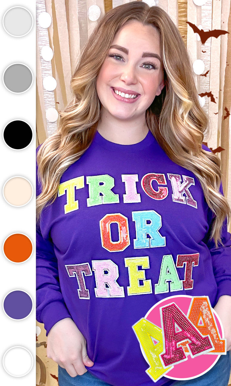 Trick or Treat Sequin Graphic Long Sleeve T-Shirt