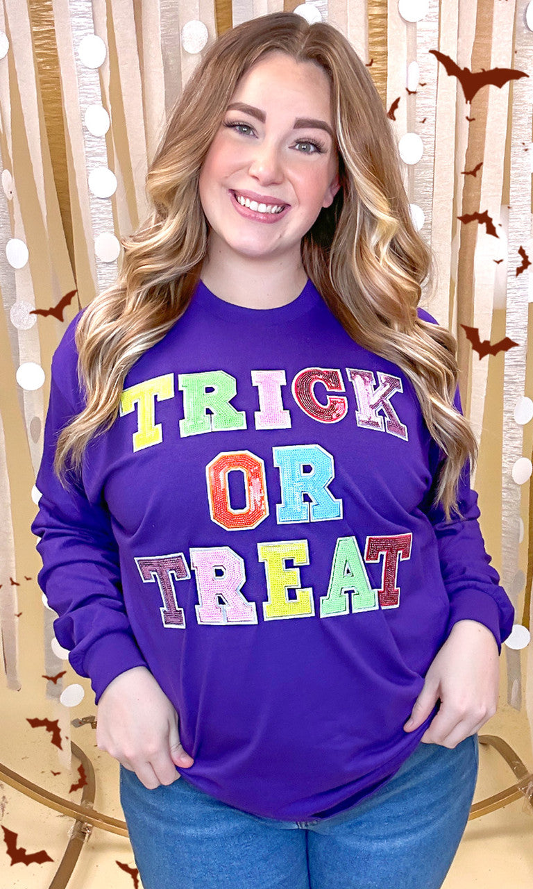 Trick or Treat Sequin Graphic Long Sleeve T-Shirt