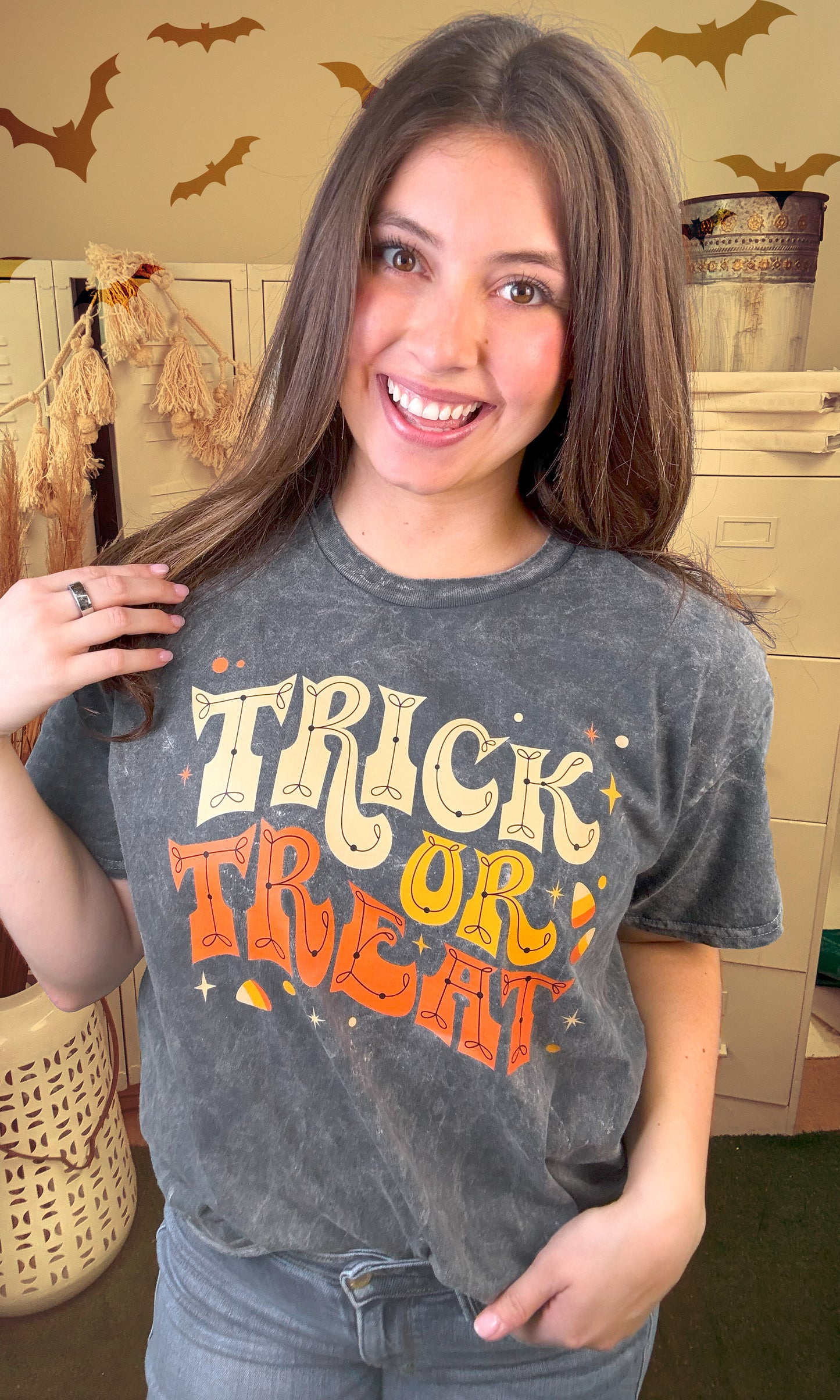 Trick or Treat Halloween Mineral Washed Graphic Shirt