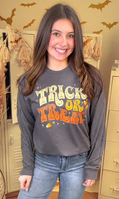 Trick or Treat Halloween Long Sleeve Graphic T-Shirt