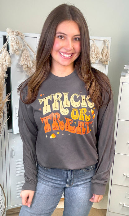 Trick or Treat Halloween Long Sleeve Graphic T-Shirt