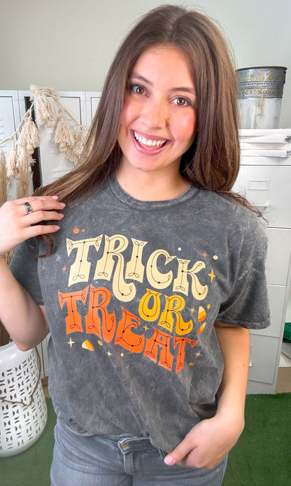 Trick or Treat Halloween Mineral Washed Graphic Shirt