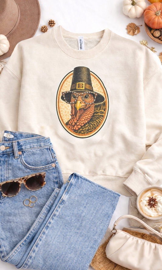 Tom the Turkey with Rhinestone Specs Graphic Sweatshirt