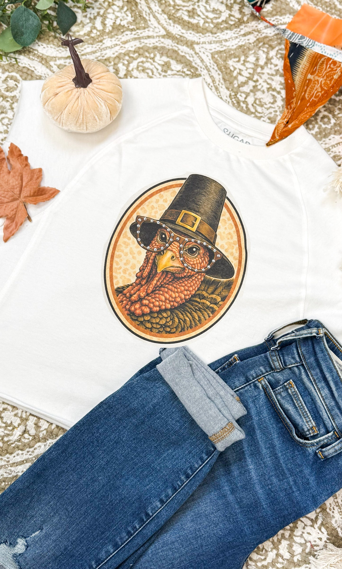 Tom the Turkey with Rhinestone Specs Graphic Edgy Shirt