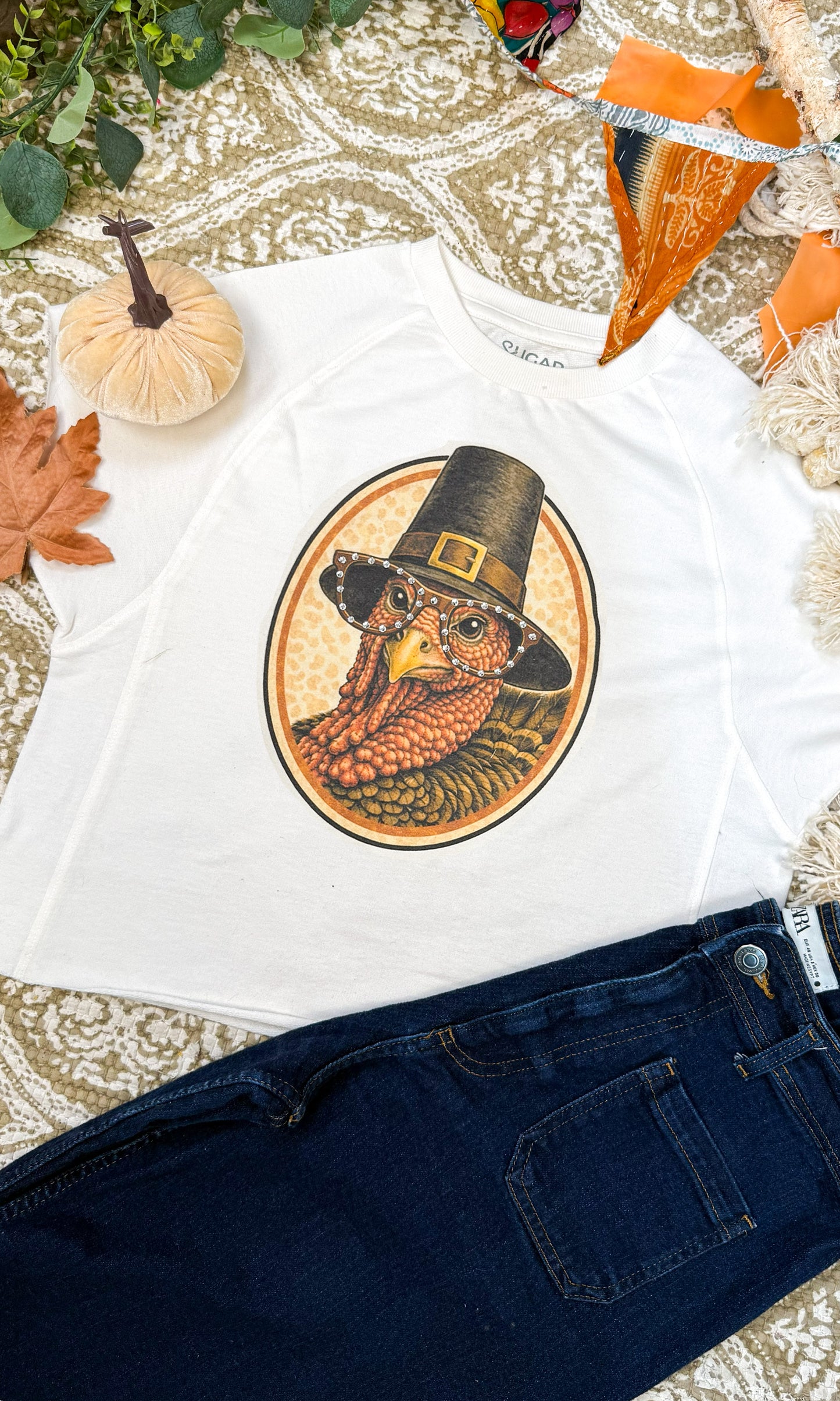 Tom the Turkey with Rhinestone Specs Graphic Edgy Shirt