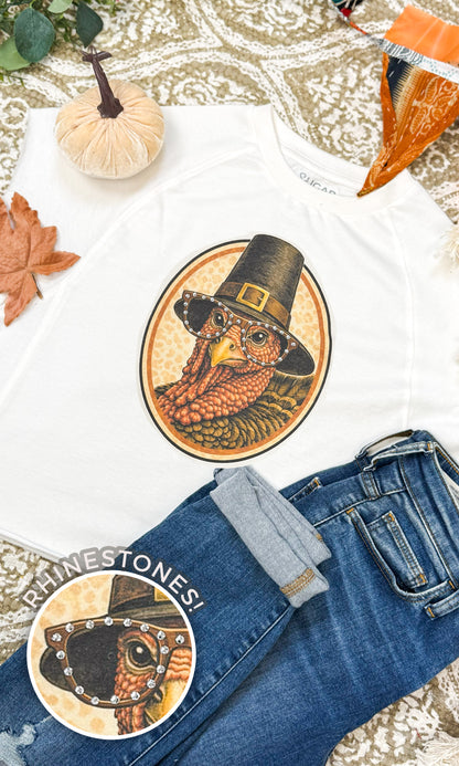 Tom the Turkey with Rhinestone Specs Graphic Edgy Shirt