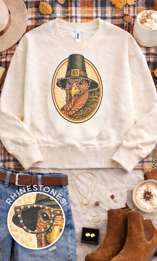 Tom the Turkey with Rhinestone Specs Graphic Sweatshirt