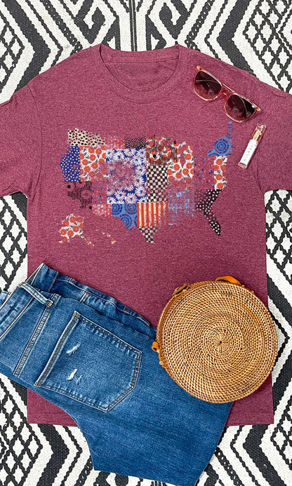 USA Patterns Patriotic Graphic T-Shirt