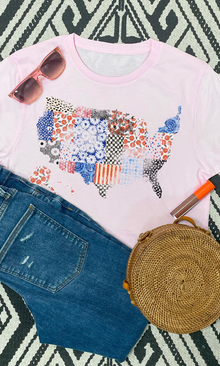 USA Patterns Patriotic Graphic Crop Top T-Shirt