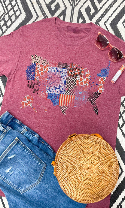 USA Patterns Patriotic Graphic T-Shirt