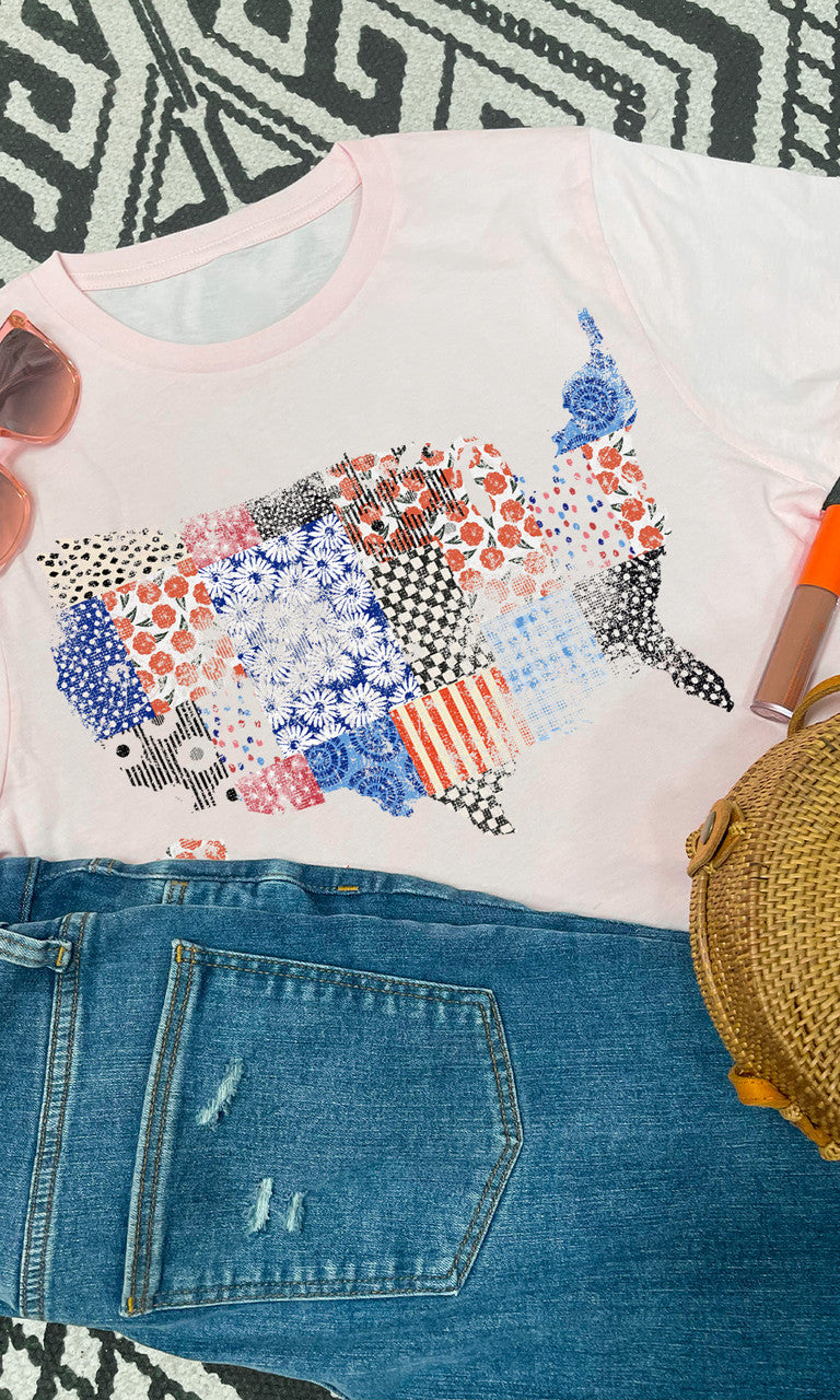 USA Patterns Patriotic Graphic Crop Top T-Shirt