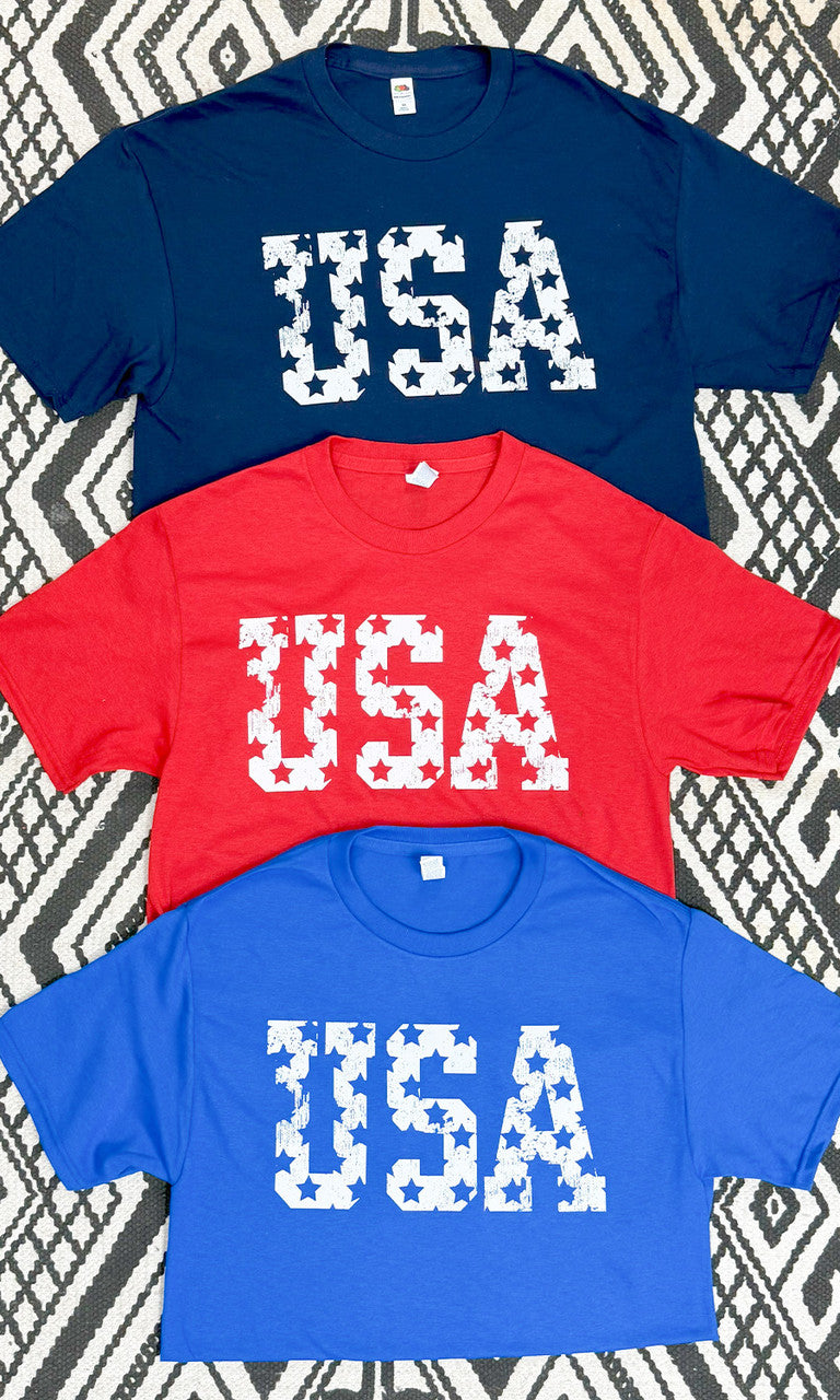 USA Stars Distressed Patriotic Graphic T-Shirt
