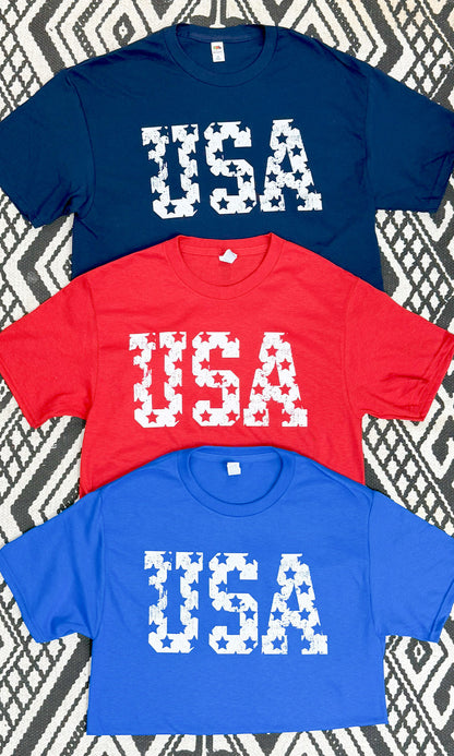 USA Stars Distressed Patriotic Graphic T-Shirt