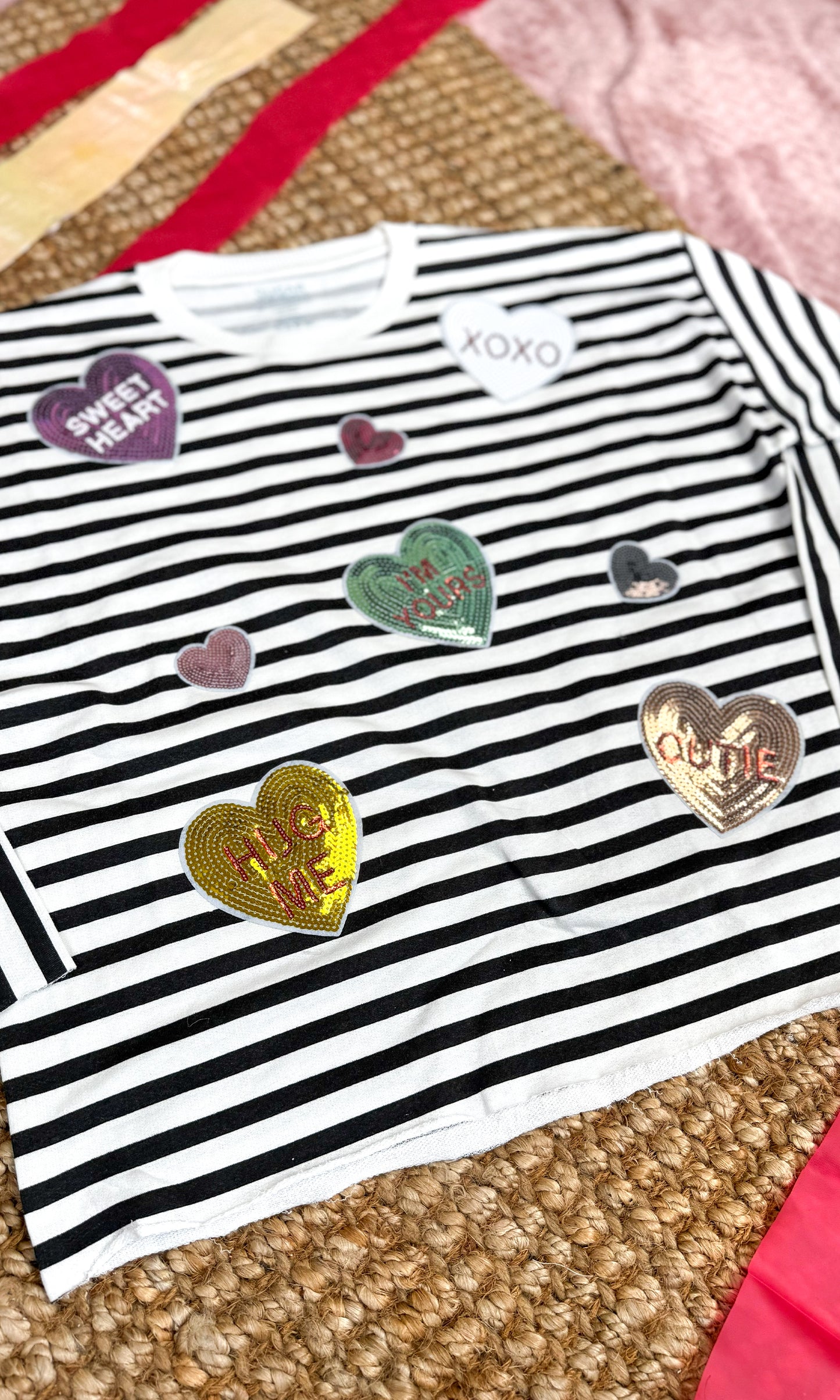 Conversation Hearts Graphic Long Sleeve Striped Edgy