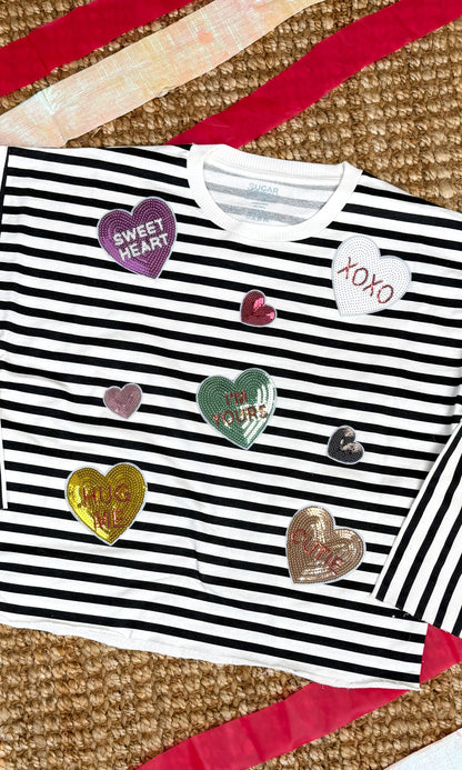 Conversation Hearts Graphic Long Sleeve Striped Edgy